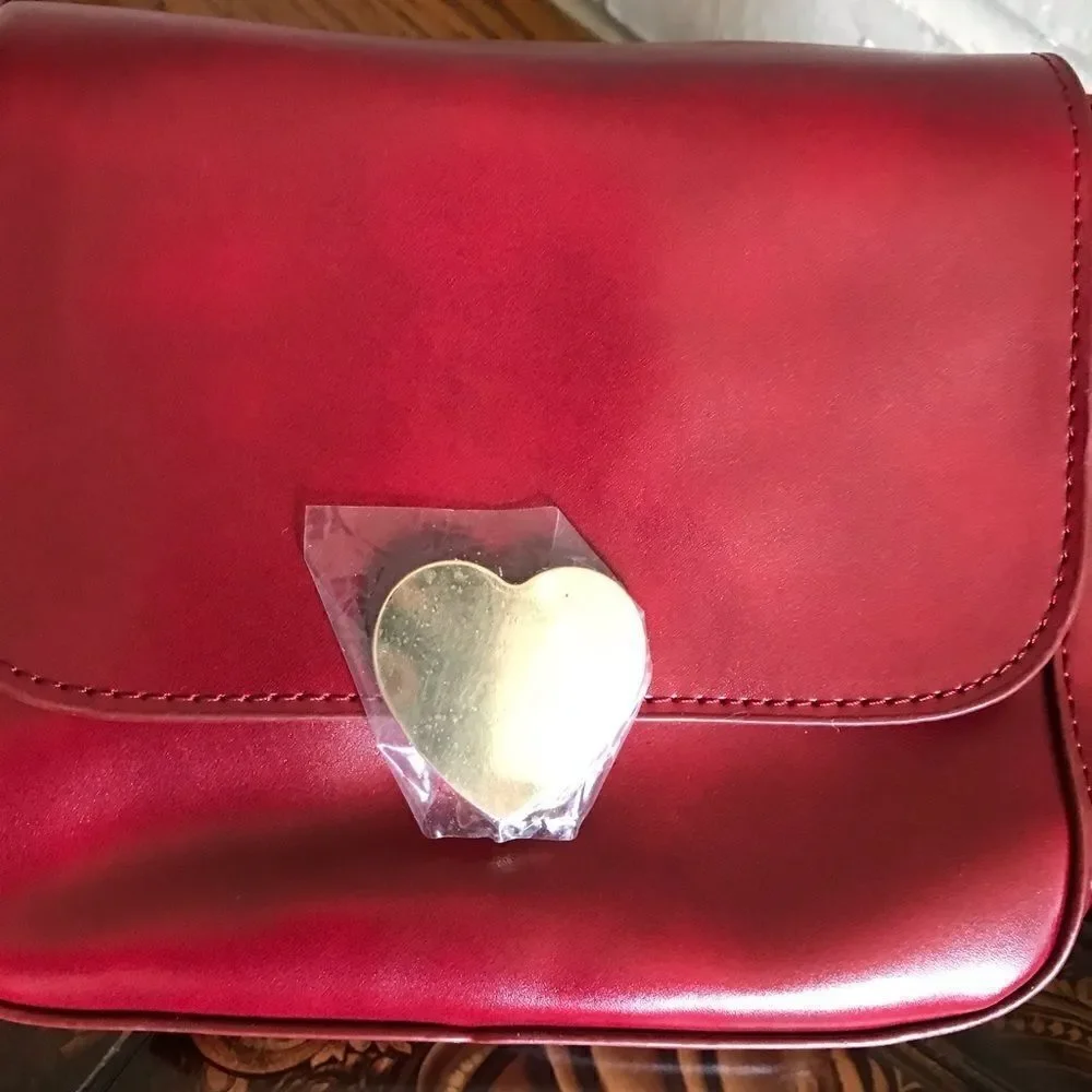 Vegan leather shoulder crossbody bag deep red NWOT